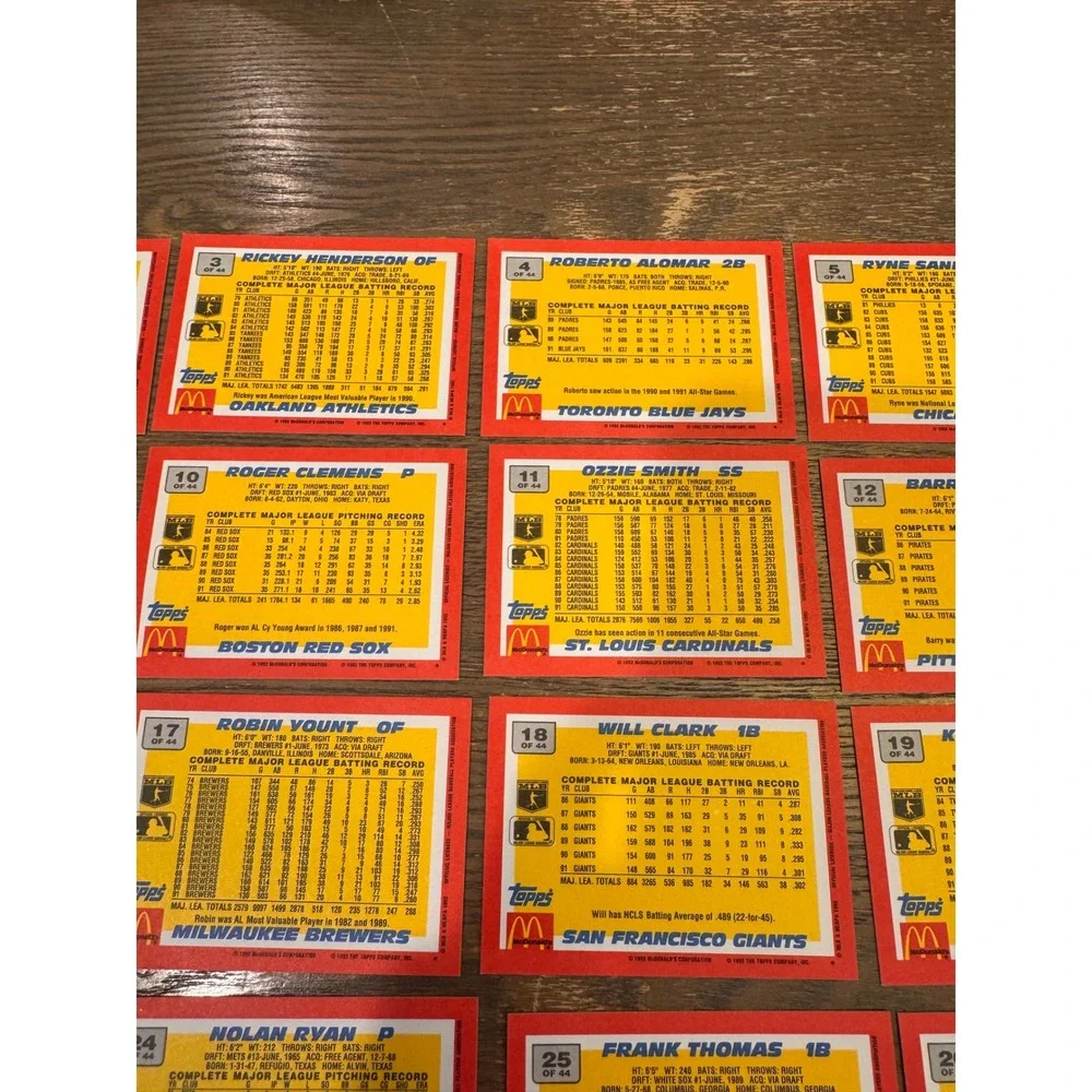 1992 Topps McDonald's Baseball's Best Complete 44 Card Set Barry Bonds Ripken